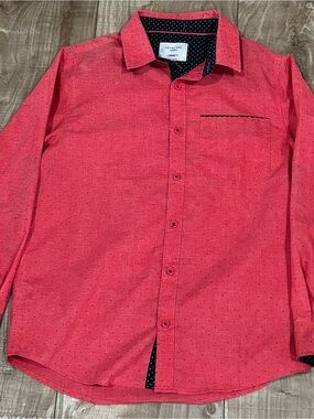 Boys Coral Button-Down Shirt with Contrast Trim